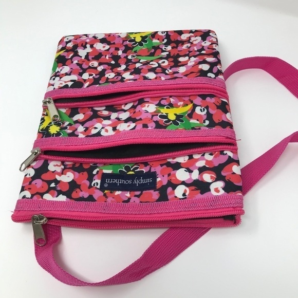 SImply Southern Bright Barbie Hot Pink Floral Triple Zip Crossbody Bag Purse - Picture 2 of 10
